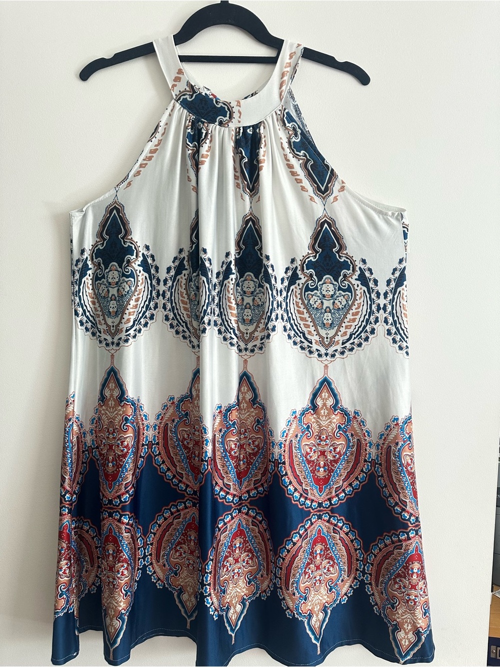 Leo Rosi White Navy and Rust Paisley Halter Midi Dress